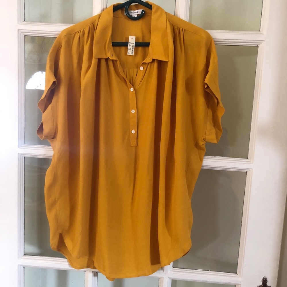 Madewell XL mustard yellow short sleeve top NWT